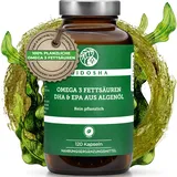 QIDOSHA® Omega 3 Algenöl Kapseln hochdosiert, 120 Kapseln im Apothekerglas, 400mg DHA und 100mg EPA Omega 3 Fettsäuren aus pflanzlicher Quelle, Omega 3 Fettsäuren vegan, deutsche Fertigung