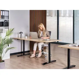 Beliani Schreibtisch Elektrisch höhenverstellbar DESTINAS Schwarz / Hellbraun 180 cm 72 cm