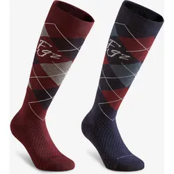 Reitsocken Damen/Herren - 500 Grafik-Print rot/schwarz 2 Stück 39/42