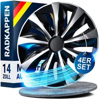 WERKTHOR Premium Radkappen 13-16 Zoll - Radkappen 14 Zoll 4er Set in Schwarz/Silber für idealen Felgenschutz - Schlagfest & bruchsicher - Autofelgen Radblenden