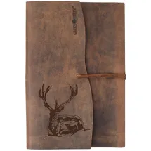 GREENBURRY Lederumschlag Ledercover Lederbuch für Jäger mit Hirsch Motiv - Tagebuch DIN A5-23x17x2cm