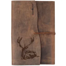 GREENBURRY Lederumschlag Ledercover Lederbuch für Jäger mit Hirsch Motiv - Tagebuch DIN A5-23x17x2cm