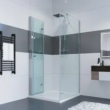 IMPTS Eckdusche mit Falttür rechts 100 x 185 cm silber transparent Duschwanne