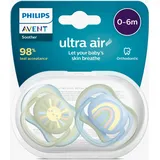 Philips AVENT ultra air Schnuller - 2er Pack, BPA-freier, atmungsaktiver Schnuller für Babys von 0-6 Monaten, inklusive Transport- und Sterilisationsbox, grün/blau (Modell SCF085/58)