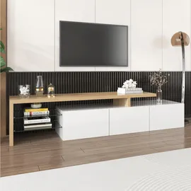 Okwish TV-Schrank Lowboard 197,5x42x39 cm Weiß Glas/MDF/Holzwerkstoff