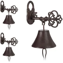Relaxdays 3 x Türglocke Gusseisen, Schlüssel Dunkelbraun