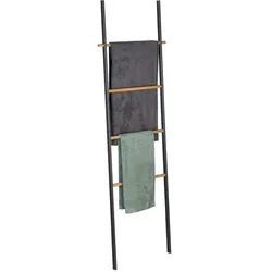 Relaxdays Relaxdays Handtuchleiter, Holz & Metall, 4 Sprossen, Handtücher & Kleidung, zum Anlehnen, 171x50x3 cm, anthrazit/natur