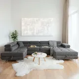 sofiland Ecksofa Aller U Xxl-ecksofa mit Schlaffunktion und Zwei Bettkasten in Grau, Linke Seite