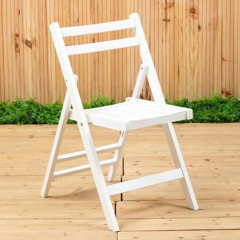 Premier Housewares Klappbarer Campingstuhl aus weiß lackiertem Holz, platzsparend, leicht zu klappen, einfach zu reinigen