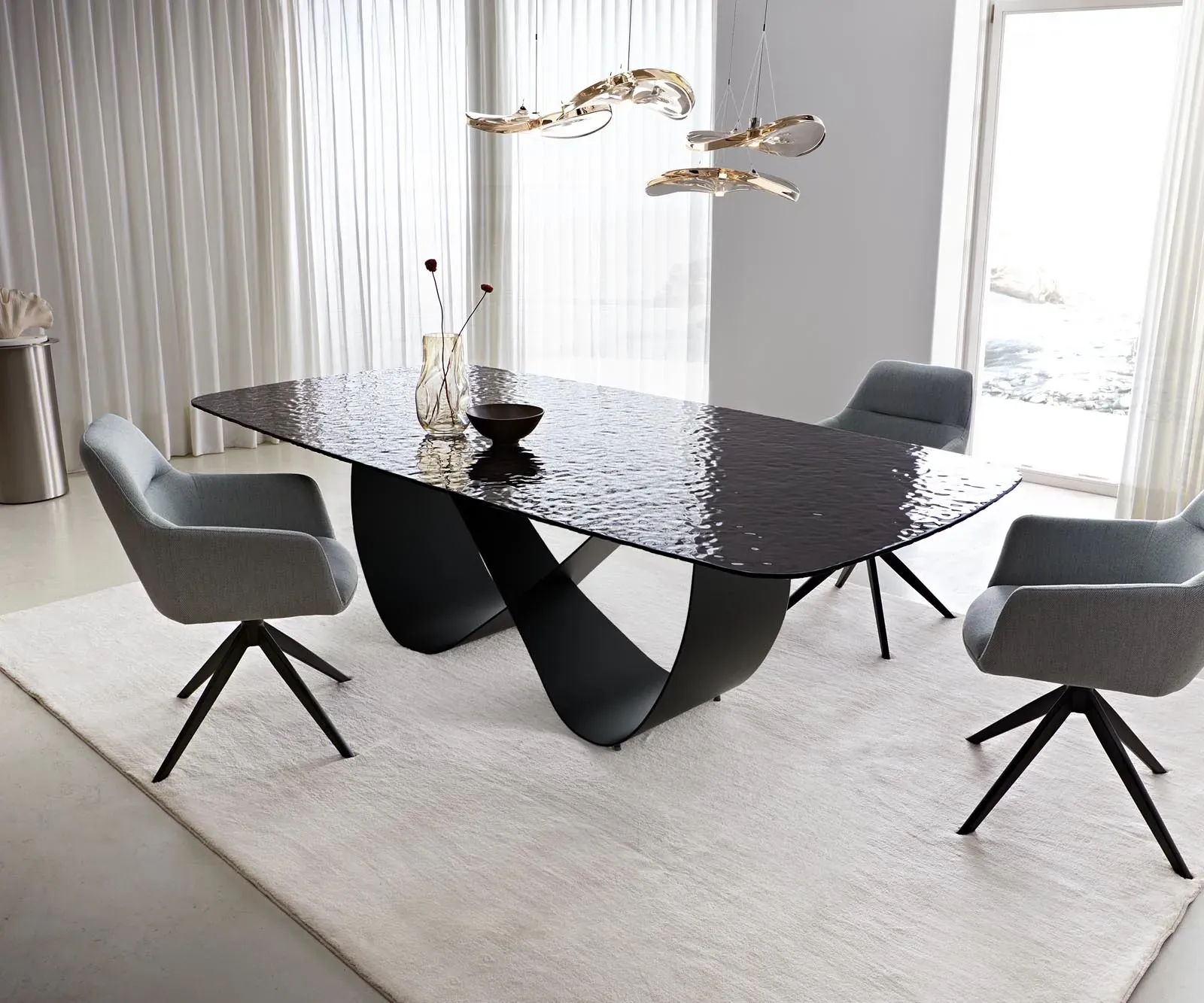 DELIFE Table à manger Edge Boot 240x120 verre en relief noir fumé design 3D Infinity métal noir, Tables de salle à manger