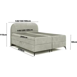 Fun Möbel Boxspringbett Schlafzimmerbett GORGIA 180x200cm Stoff Jasmin Hellgrau - Grau