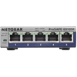 Netgear GS105E Managed Switch 5 Port Gigabit Ethernet LAN Switch Plus (Netzwerk Switch Managed, IGMP, QoS, VLAN, lüfterlos, robustes Metallgehäuse), Grau