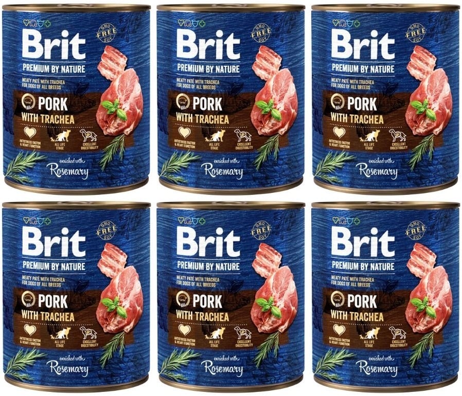 BRIT Premium by Nature 6x800 g Natürliches Hundefutter aus Schweinefleisch und Speiseröhre