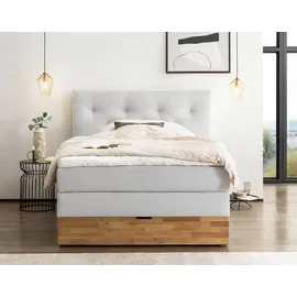 Belanoti MARBO Boxspringbett 140x200 mit Bettkasten 7-Zonen Taschenfederkern Matratze Topper Bett 140x200 Eiche Farbe Weissgrau H2/H3 - Weiß
