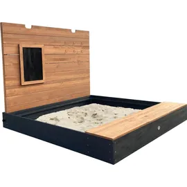 Axi Holzsandkasten Mandy XXL mit Sitzbank, Stauraum, Deckel & Kreidetafel Anthrazit/Braun