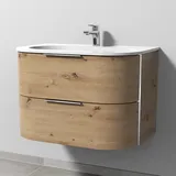 Sanipa 4balance Keramik-Waschtisch + Waschtischunterbau 80 cm mit 2 Auszügen, Griff, Badmöbel,