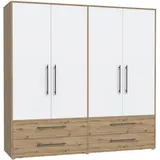 Forte Drehtürenschrank Jupiter 206 x 200 x 59 cm Weiß/Artisan Eiche