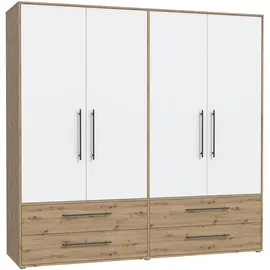 Forte Drehtürenschrank Jupiter 206 x 200 x 59 cm Weiß/Artisan Eiche