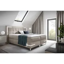 Fun Möbel Boxspringbett Schlafzimmerbett 160x200cm AMORE Nr.2 Beige inkl. LED-Beleuchtung - Beige