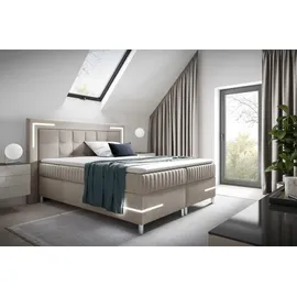 Fun Möbel Boxspringbett Schlafzimmerbett 160x200cm AMORE Nr.2 Beige inkl. LED-Beleuchtung - Beige