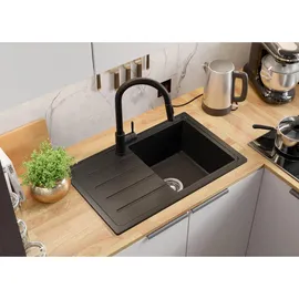 Primagran Kopenhagen Easy 1 Becken rechts Einbau Granit schwarz Handbetätigung 700 x 440 mm