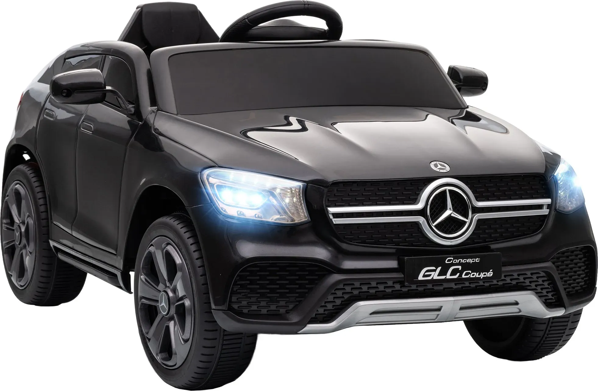 AIYAPLAY Kinder Elektroauto 12V Mercedes-Benz Concept GLC Coupe Kinderauto mit Fernbedienung, 2 Motor, 3 Geschwindigkeiten, Kinderfahrzeug mit Softstart, MP3, USB, LED, Hupe, für 3-6 Jahre, Schwarz   Aosom