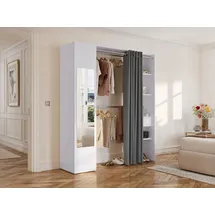 vente-unique Kleiderschrank mit Vorhang & 1 Tür + Spiegel - B 177 cm - Weiß und Grau - BERTRAND