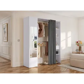 vente-unique Kleiderschrank mit Vorhang & 1 Tür + Spiegel - B 177 cm - Weiß und Grau - BERTRAND