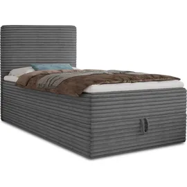 Sofnet Boxspringbett Mollo Mini mit Bettkasten und Matratzentopper - Einzelbett mit Bonell-Matratze und Topper, Polsterbett in weichem Cordstoff, Bett, Sc... - Graphit (Tilia 90),