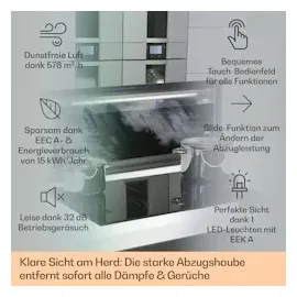 Klarstein Royal Flush Eco Dunstabzugshaube 90 cm 576 m3/h A+