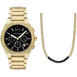 Armani Exchange Herren Gold-Ton Edelstahl-Uhr und Halskette, Set