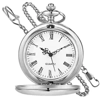 Tiong Klassische Glatte Stahl-Quarz-Taschenuhr mit Kette, römische Ziffern, für Herren und Damen, Taschenuhr, Anhänger Geburtstag