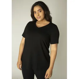 Base Level Curvy "Alba", Damen, Gr. 54 (56), schwarz, Single Jersey, Obermaterial: 94% Viskose, 6% Elasthan, unifarben, figurumspielend hüftlang, V-Ausschnitt, abgesteppt, Shirts T-Shirt, mit V-Ausschnitt, Topseller