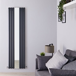 Design Heizkörper 180x50cm mit Spiegel 1613W - Vertikal, Anthrazit, Warmwasser - Revive, von Hudson Reed