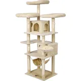 Wiltec Kratzbaum Beige mit Pfotenmotiv 172 cm, Katzenkratzbaum mit Plattformen und Katzenhäuser, Katzenbaum mit Hängematte, Kletterbaum für Katzen - Beige