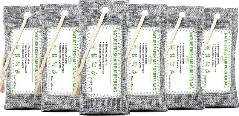 Zooly 6*50 g Bambus-Luftreinigungstasche, Aktivkohlebeutel Geruchsabsorber, Feuchtigkeitsabsorber, natürlicher Auto-Lufterfrischer, Schuhdeodorant, Geruchsneutralisierer für Zuhause, Haustiere, Kleiderschrank