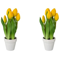 Künstliche Tulpen Im Keramiktopf, 2Er-Set, 25 Cm (Farbe: Gelb)