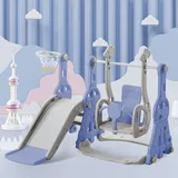 4 in 1 Kinderrutsche Set,Indoor und Outdoor Rutsche,Rutsche und Schaukel,Mit Basketballständer, Kletterleiter,Kinderspielplatz, Blau