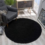 SANAT Teppich Rund - Schwarz Hochflor, Langflor Modern Teppiche fürs Wohnzimmer, Schlafzimmer, Esszimmer oder Kinderzimmer, Größe: 120x120 cm