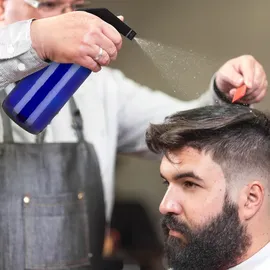 Relaxdays Sprühflasche Glas, 2er Set, 500 ml, nachfüllbar, Nebel & Strahl, Haarpflege, Reinigung, Zerstäuber, leer, blau