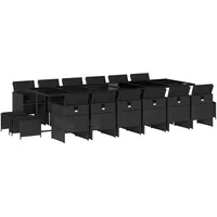 VidaXL 17-tlg. Garten-Essgruppe mit Kissen Schwarz Poly Rattan