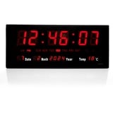 TruWare Just Camp Wanduhr Digital Groß LED Uhr mit Kalender Temperaturanzeige Studiouhr für Gewerbe Cafes Kiosk Digitaluhr XL (Rot)