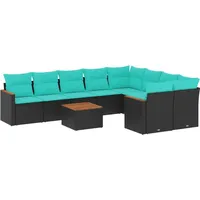 vidaXL Gartensofa-Set mit Kissen, schwarzes Polyrattan