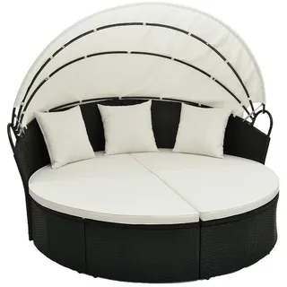 COSTWAY Sonneninsel, mit einziehbarem Dach, Kissen, Loungebett Rattan weiß