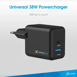 Xlayer 219853 - USB-Ladegerät QC 30 38 W, USB-C/A, Schwarz