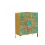 KAWOLA Highboard LAGO 5 Schubladen Glas grün Fuß Edelstahl goldfarben