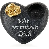 MF Grabkerze Grabherz für Grabkerze – stilvolle Gedenkdekoration in Schwarz-Gold (1-tlg)