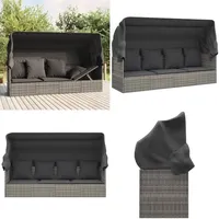 Outdoor-Loungebett mit Dach und Kissen Grau Poly Rattan - Outdoor Loungebett - Outdoor Loungebetten - Home & Living - Grau