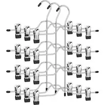 Songmics Hosenbügel CRI042BK, aus Metall, Mehrfachbügel mit Klammern, silber, 32cm breit, 3 Stück