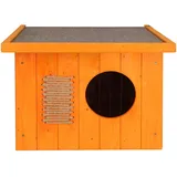 SPRINGOS Katzenhaus aus Holz Outdoor Katzenhütte 49,5 x 58 x 36 cm Holzhaus Katzenhaus Outdoor Katzenkratzer Vorhang mit Lamellen Flachdach Wetterfest Isolierte Wände Winterfest Isoliert